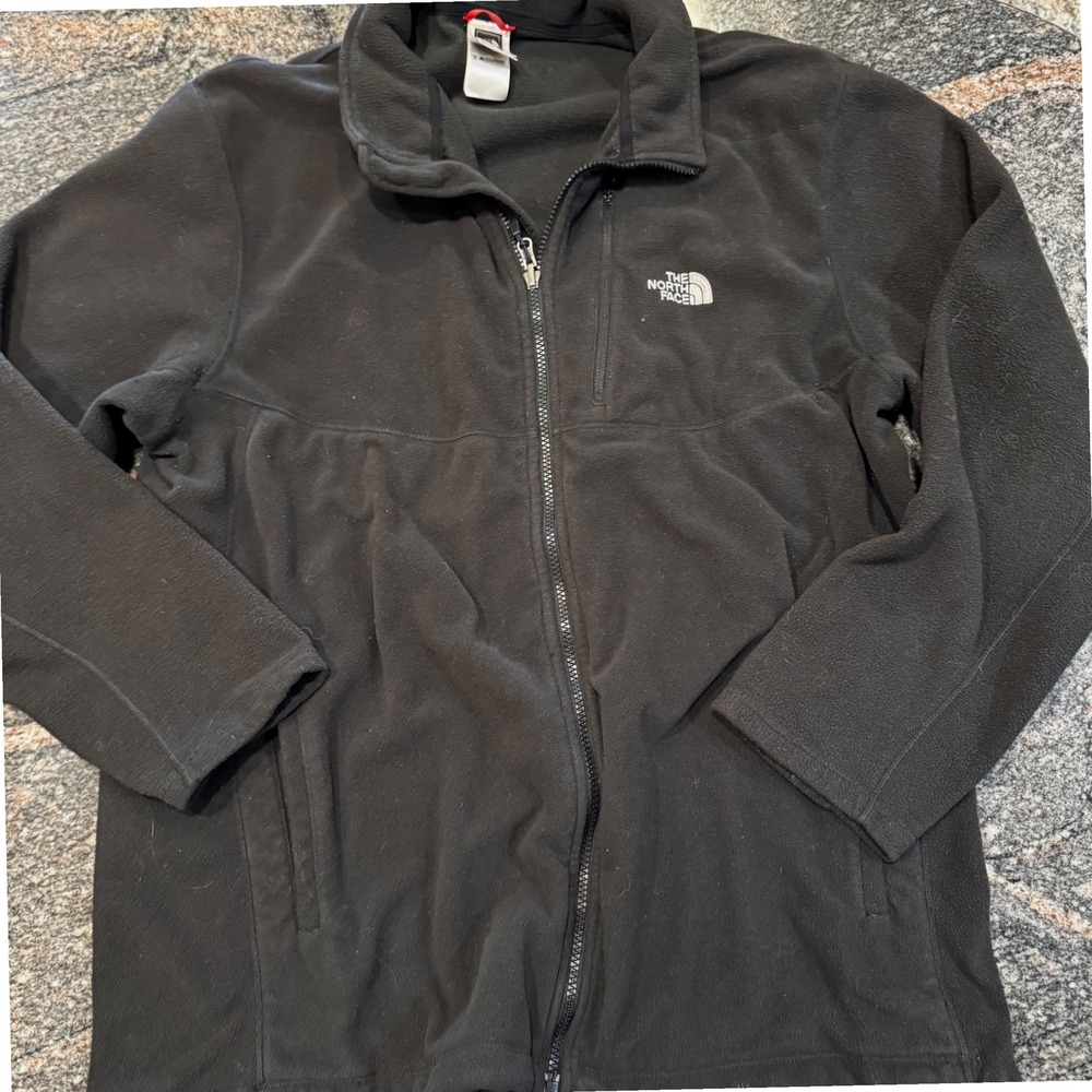 The North Face Fleece Jacket Mens XL Black Full Zip Mock Neck Logo Outdoor